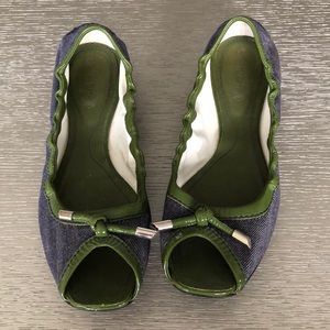 Tods denim and pantente green size 7